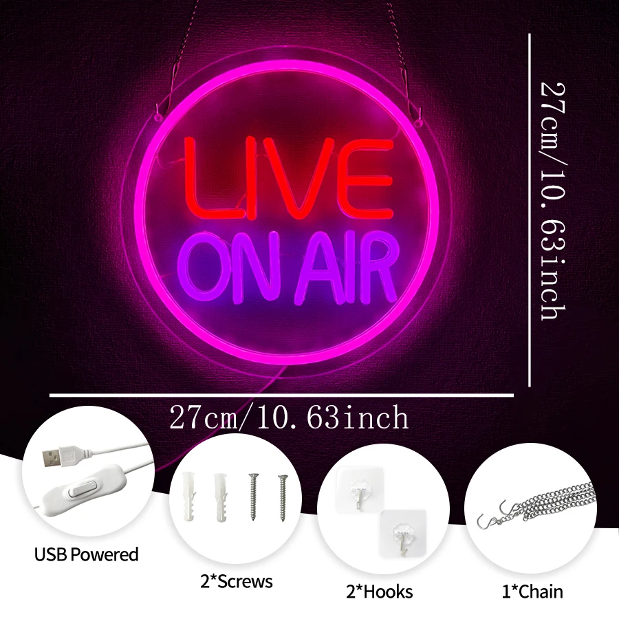 لايف على الهواء النيون تضيء علامات لديكور الحائط ، LED النيون تسجيل USB اتصال لغرفة الاستوديو جدار ديكور بار نادي ديكور