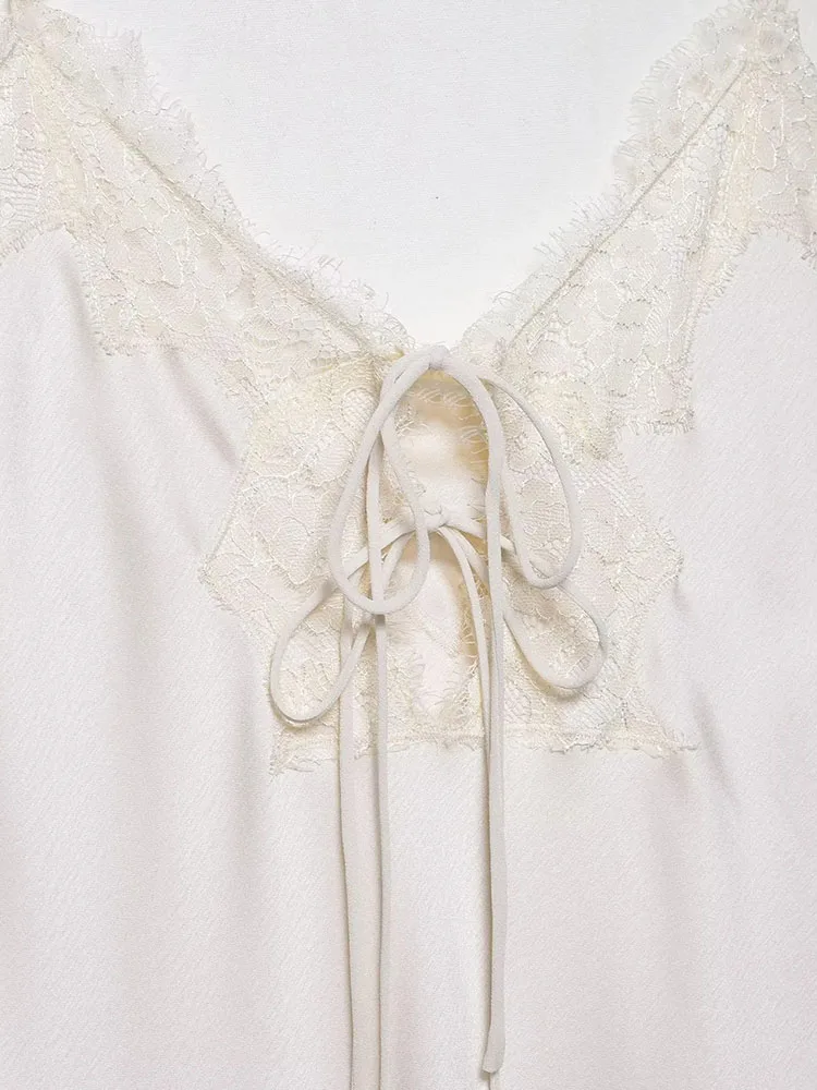 Abito da donna autunno nuovo sexy in raso bianco abito da donna con scollo a V papillon abito Cami allentato abito da sera per club party streetwear