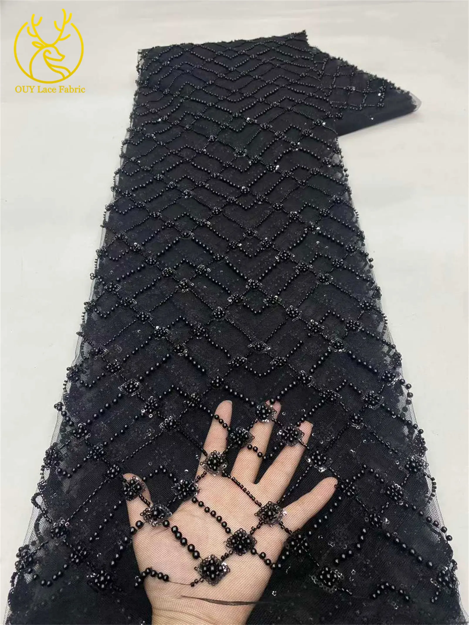 Champagner Luxus Afrikanischer Bräutigam Perlen-Spitzenstoff 2026 Hochwertige Spitze Brautkleid-Spitze Nigerianischer Pailletten-Spitzenstoff – Detail 19