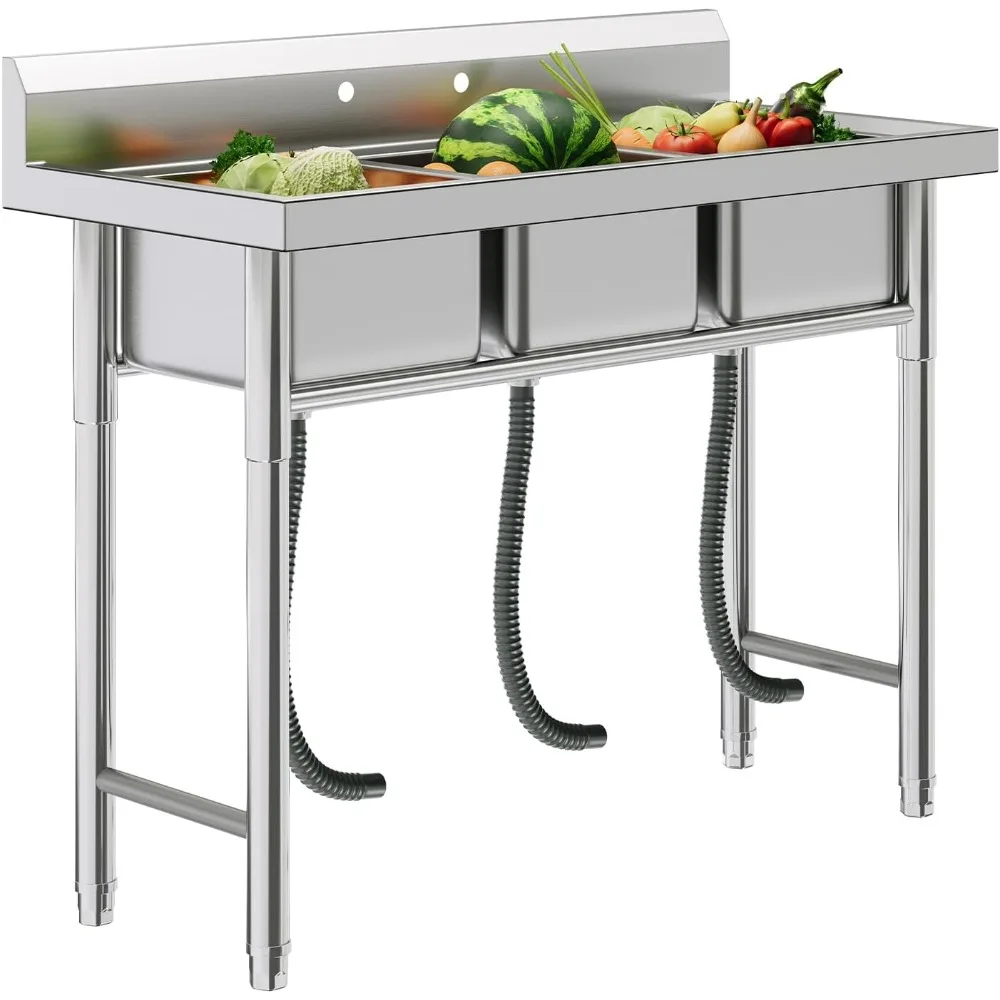 

Jocisland 40x17.7x37.5 Triple-Bowl Stainless Steel Sink with Faucet Holes, Drain Kit & Strainers, R-Corner Utility Sink for Kitc