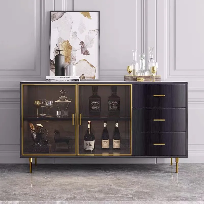 

Wholesale Modern Living Room Black Marble Top Sideboard Storage Side Table Furniture Luxury Wooden Bar Buffet Cabinet Sideboard