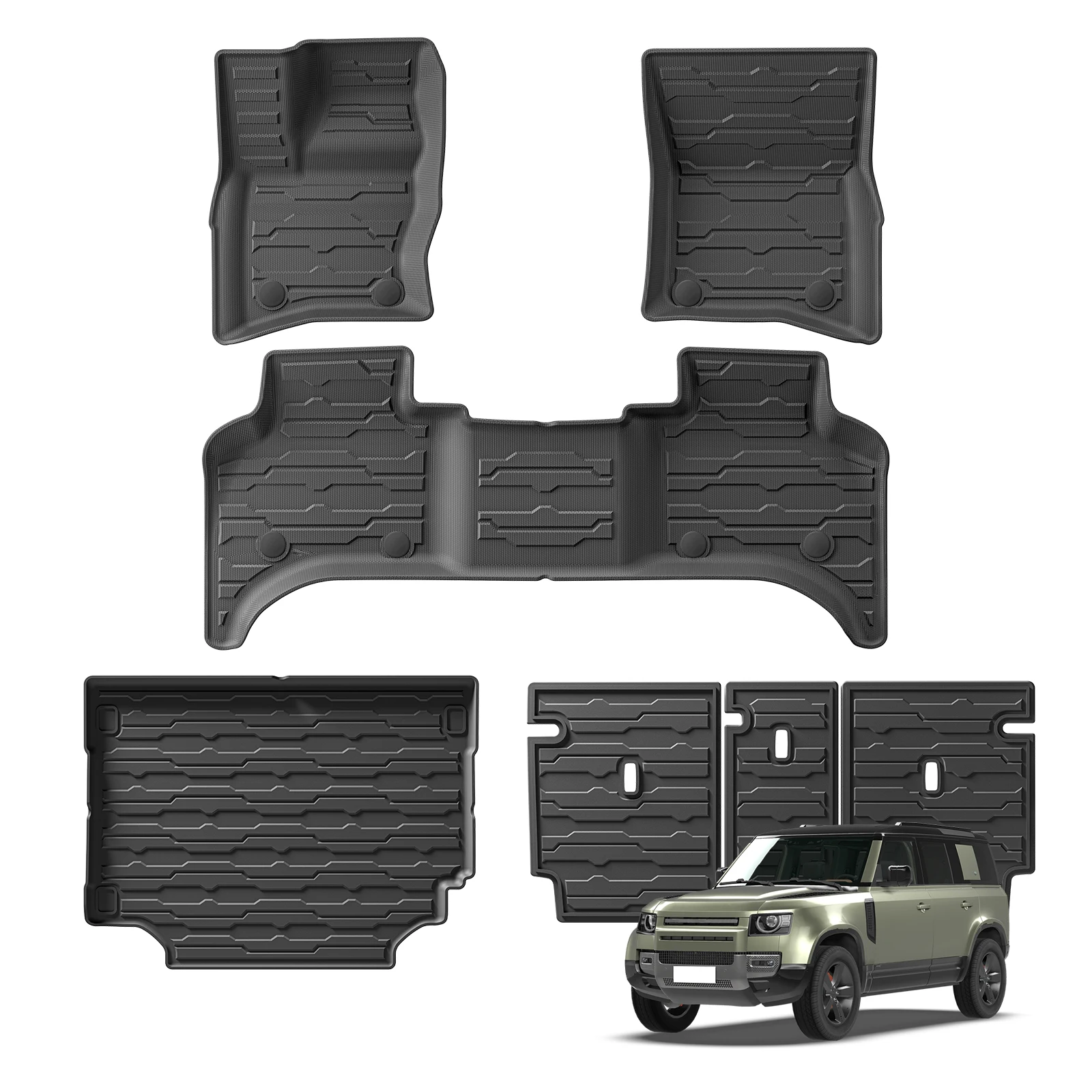 Für Land Rover Defender 110 2020-2024 Autofußmatten Kofferraumauskleidung Kofferraum-/Rückenlehnenmatte TPE 3D Allwetter-Zubehör Schwarz – Detail 1