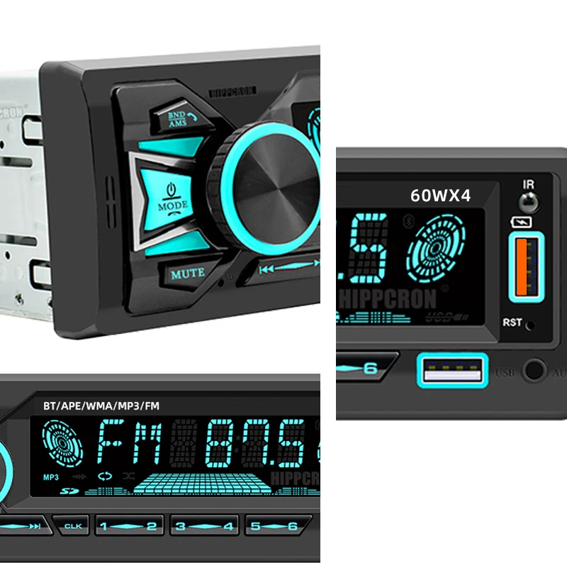 Hippcron 1Din Car Radio Stereo Bluetooth MP3 Player Autoradio 60Wx4 FM Receiver With Remote Control AUX/USB/TF Card In Dash Kit