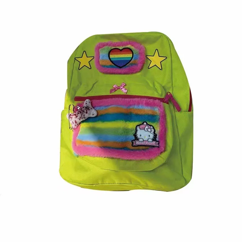 

Hello Kitty Original Rainbow Sweetheart Cute Large Capacity Plush Star Y2K Millennium Cartoon Bones Student School Bag