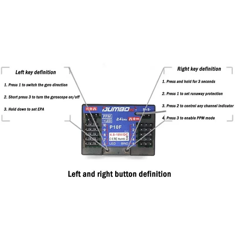 DUMBORC DDF-350 Transmitter 2.4G 10CH Digital Radio Remote Control with Gyro Receiver P6F for RC Car Boat Tank LCD FHSS System