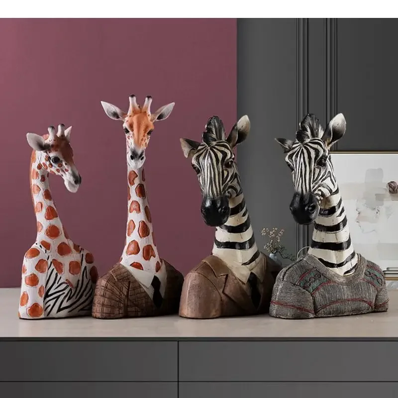 Zebra Gentleman Statue Creative Animal Ornaments Painted Resin Crafts Giraffe Couple Sculpture Desk Decoration Modern Home Decor