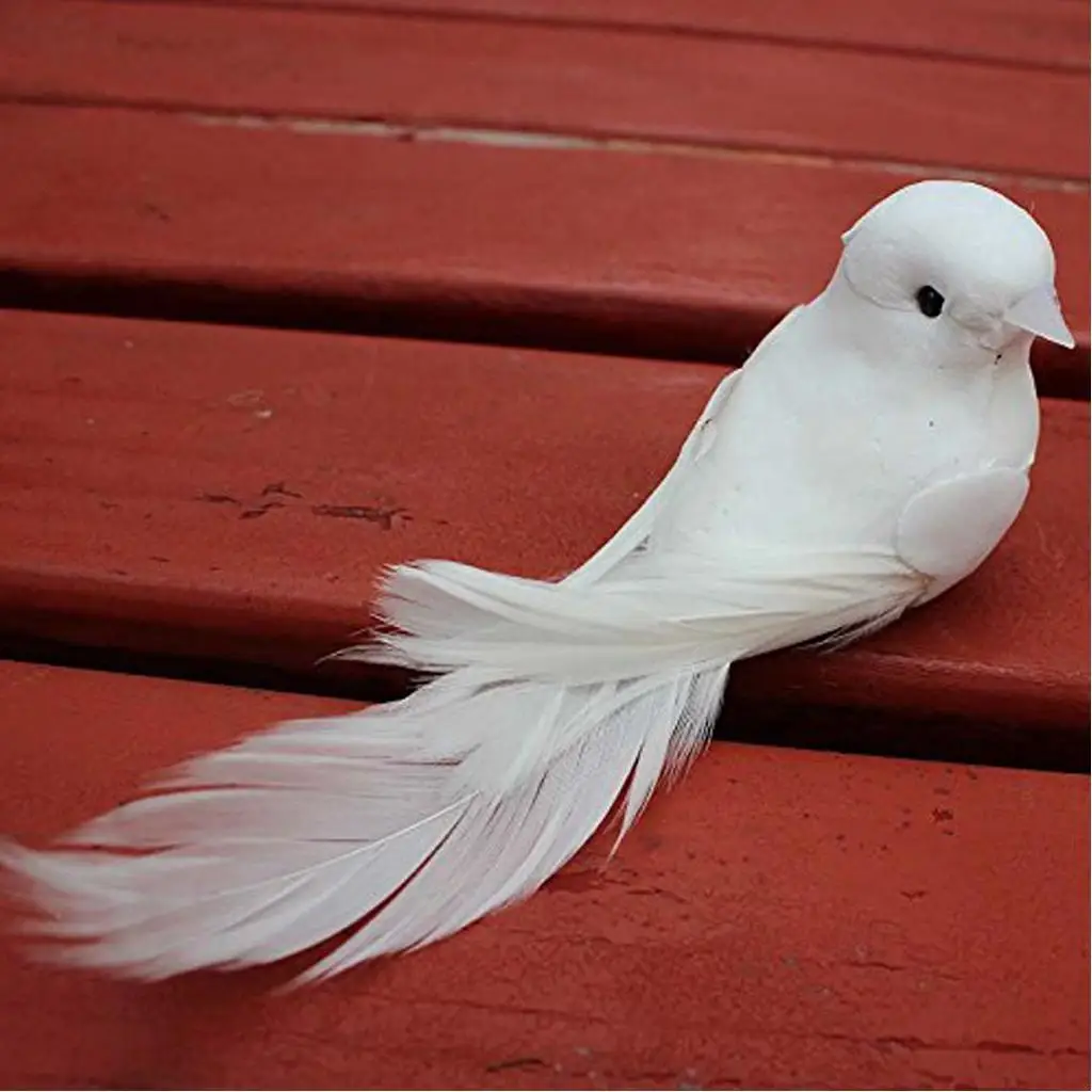 Palomas blancas artificiales con cola larga, adornos de simulación, espuma emplumada, pájaros falsos para decoración de fiesta de boda