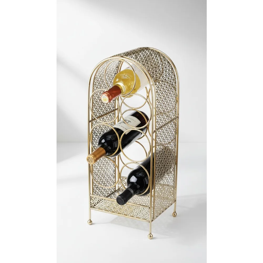 

Gold Countertop Wine Rack Holds 7 Bottles, Vintage Style Cast Iron Storage for Home Bar Decor