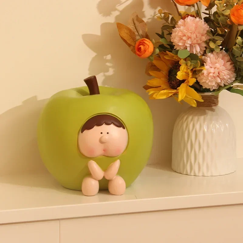 Creative Apple Pear Resin Sculpture Piggy Bank Home Decoration Accessories Kawaii Children's Room Piggy Bank Desktop Room Decor