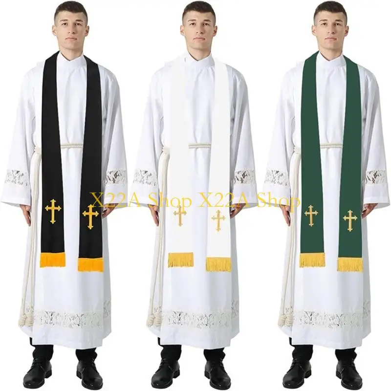 Unique Double Size Religious Stole with Embroidery Crossed Pattern For Clergy Pastors Priests Adult Communion Sacramental Event