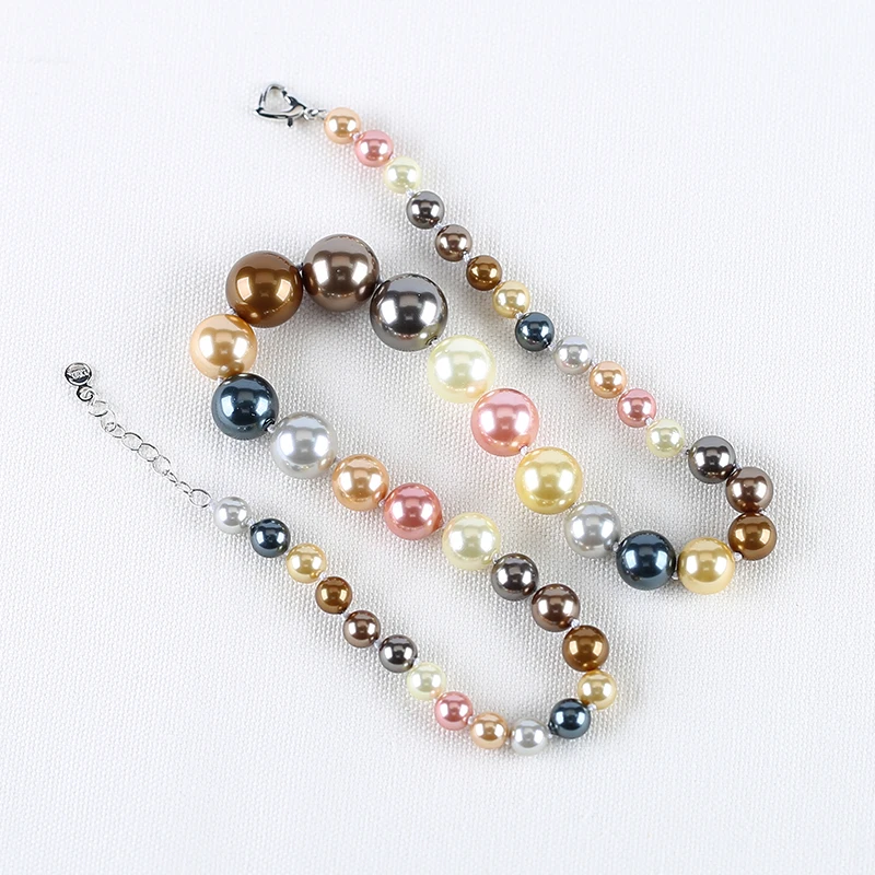 Fine Jewelry Round Shell Pearl Necklace Accessories Beads For DIY Jewelry Making Mixed Color 16mm 8mm 51-55inch 77g