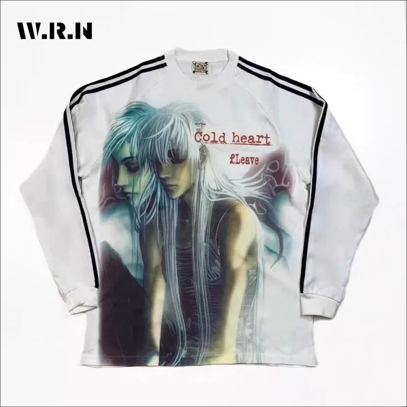

Y2k Aesthetic Gothic Anime Cartoon Print Vintage T-shirt Hiphop Patchwork Streetwear Tops Harajuku Drop Shoulder Casual Tshirts