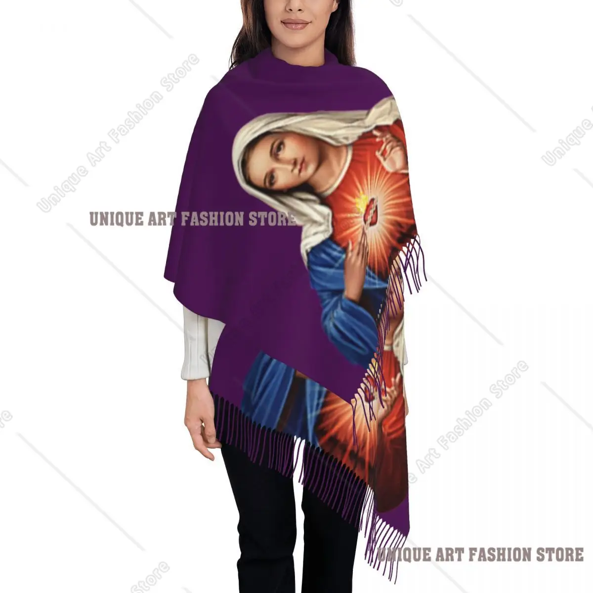 مخصص طباعة ماري سيدة الأبدية مساعدة أم الله وشاح الشتاء الخريف الأوشحة الدافئة المسيحية مريم العذراء شالات يلتف