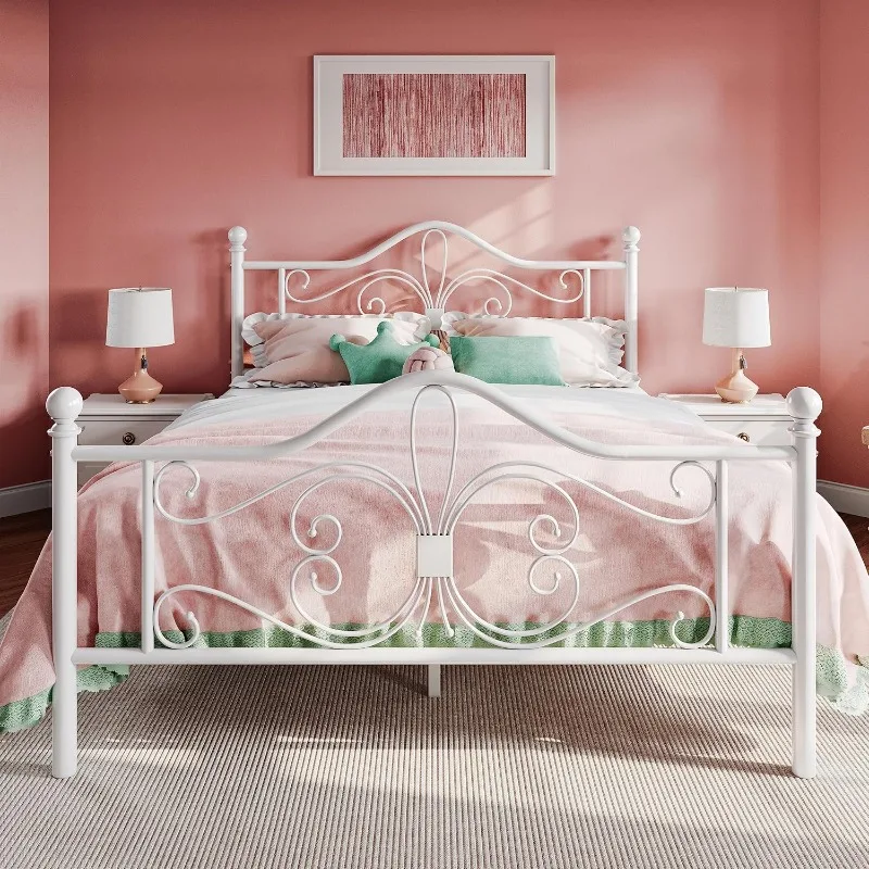 Queen Size Bed Frame with Headboard,Metal Bed Frame with Butterfly Pattern