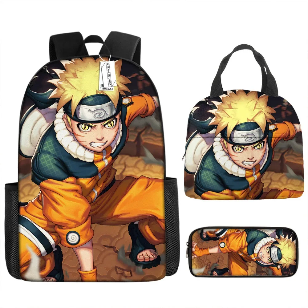 3PCS Naruto SchoolBag Kakashi Uchiha Itachi Student Backpack Anime Backpack Cartoon Lunch Bag Pencil Bag Children\'s School Bag