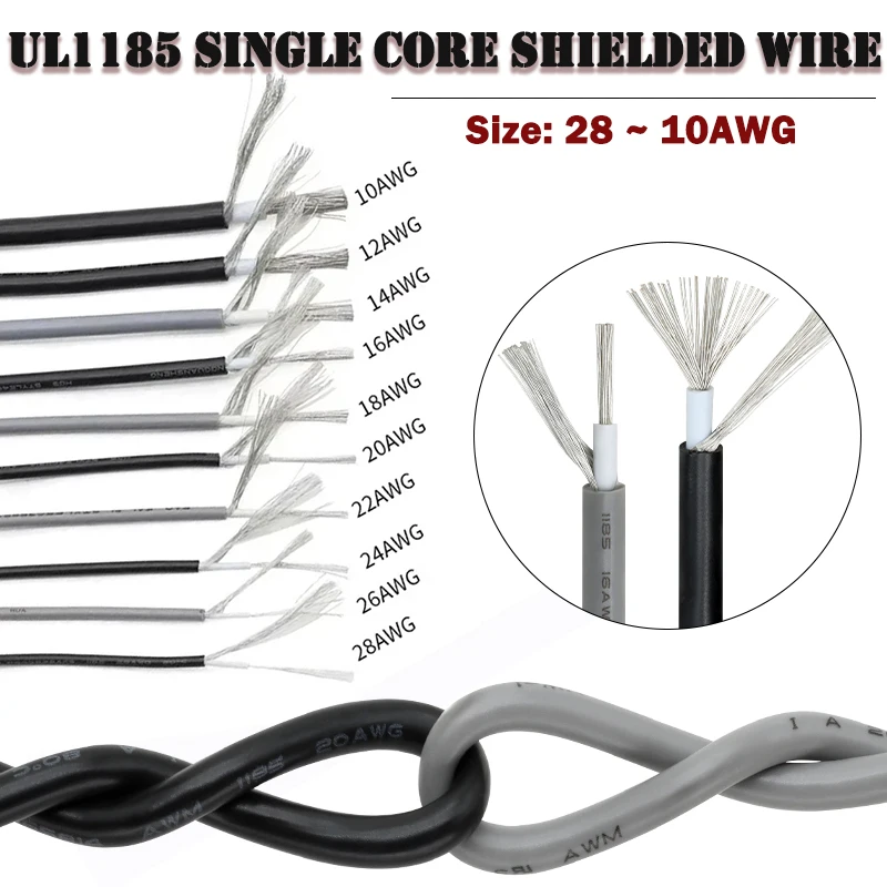 UL1185 Signal Cable Shielded Wire 28 26 24 22 20 18 16 14 12 10AWG Channel Audio Single Core 1C Electronic Copper Shielding Wire