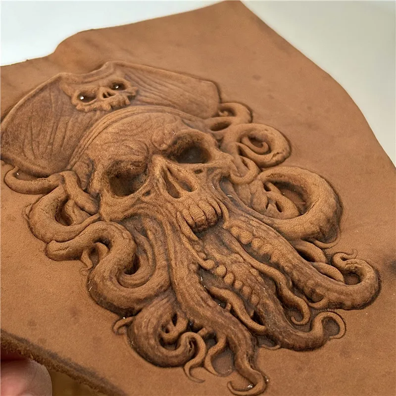 Imagem -05 - Crânio Octopus Design Molde de Couro Carimbos de Metal Pirata Crânio Cabeça Padrão 3d Cold Pressing Stamping Craft Tool Liga de Alumínio