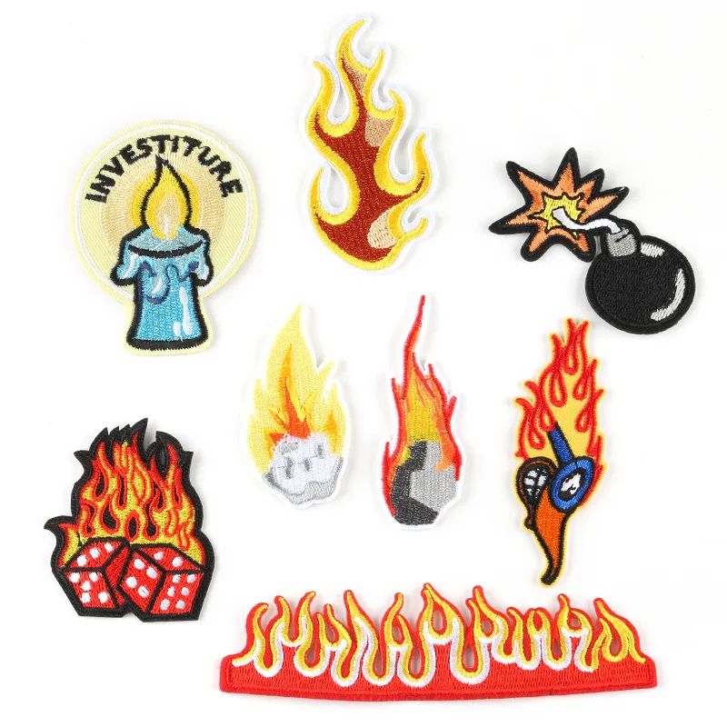 

50pcs/Lot Luxury Embroidery Patch Letter Candle Bonfire Flame Clothing Decoration Accessory Strange Things Crafts Diy Applique