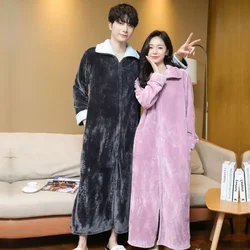 Soft Autumn Winter Warm Pajamas Nightgowns Thicken Coral Velvet Home Wear Bathrobe One-piece Home Sleepwear Robes for Women Men