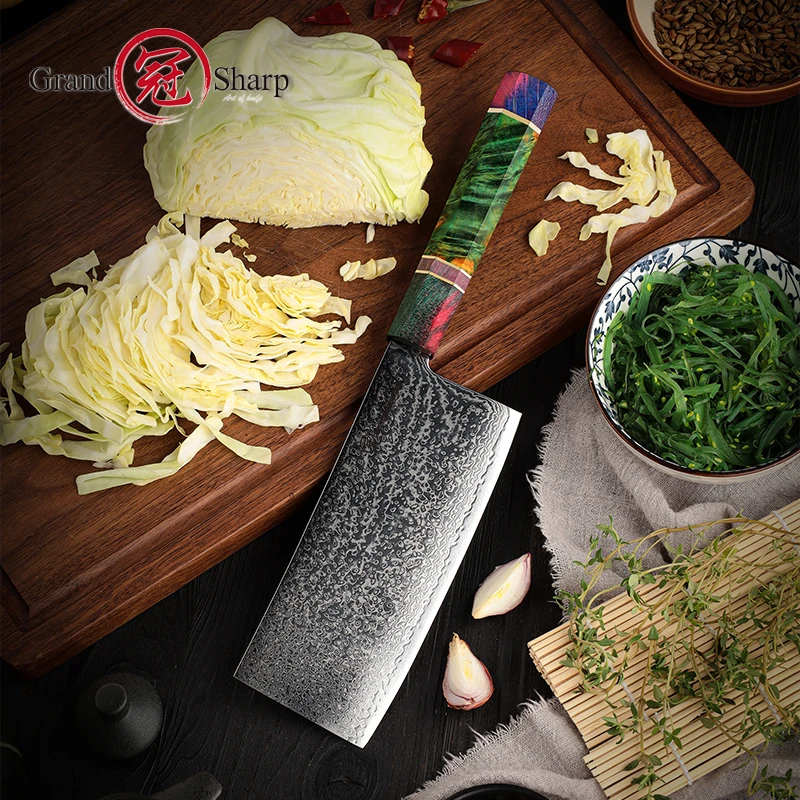 Cleaver Knife 6.5 Inch Japanese Damascus Stainless Steel Chef Kitchen Cooking Tools Meat Vegetables Fish Slicing Gadgets