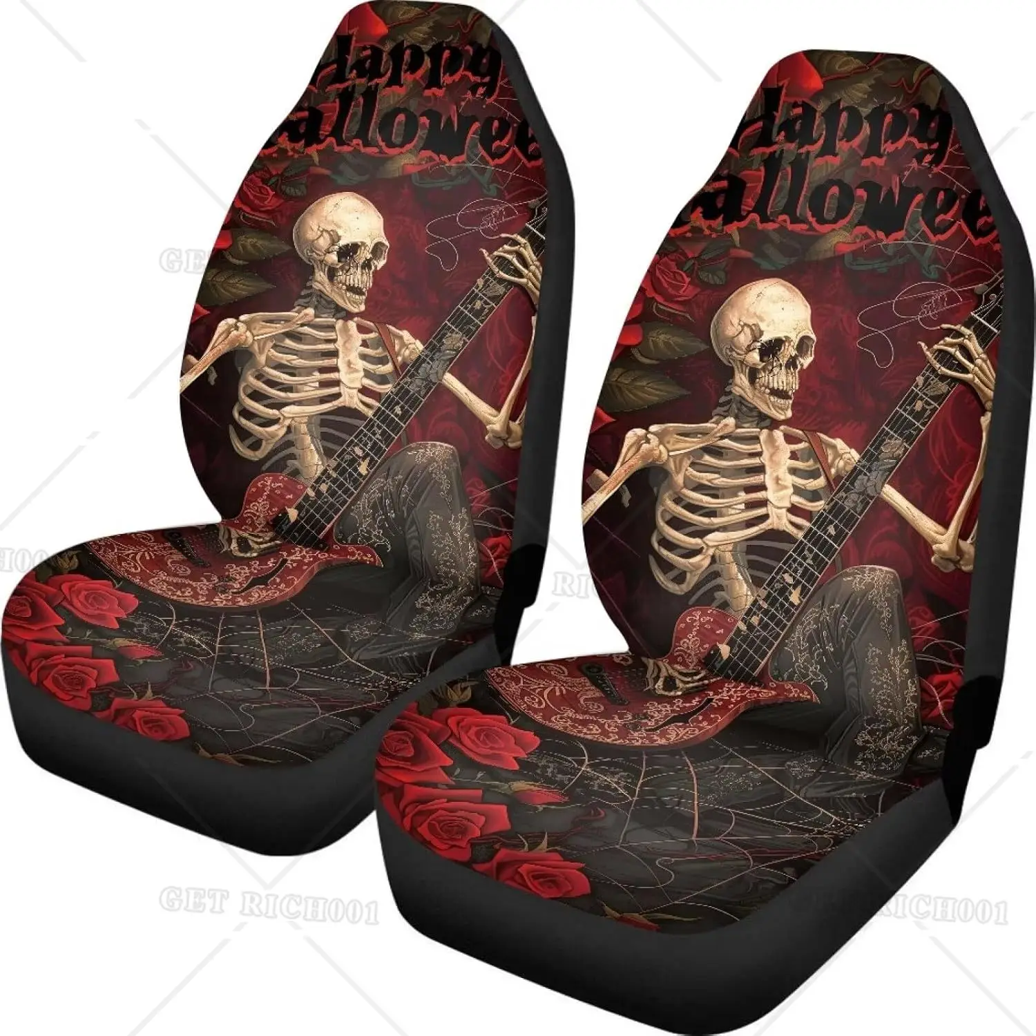 Guitar Skeleton Car Seat Cover Set Front Seat Cushion Covers Mat Protector 2PCS Car Seat Accessories Protect Decor