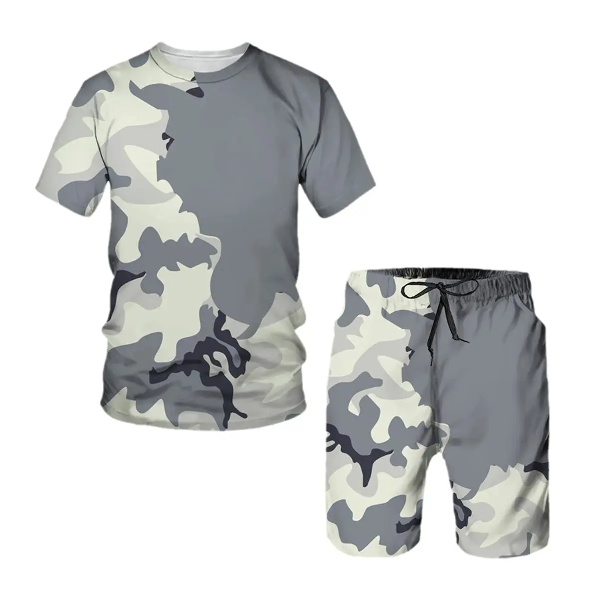 2022 verão nova camuflagem masculina de secagem rápida roupa esportiva 2 peças solto respirável terno all-match alta qualidade streetwear