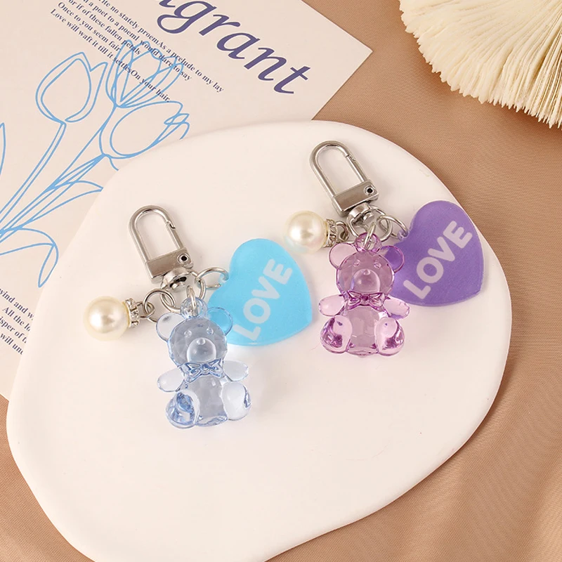 Cartoon Heart Bear Animal Keychain Key Ring For Friend Lovers Cute Creative Bag Earphone Box Car Key Accessories