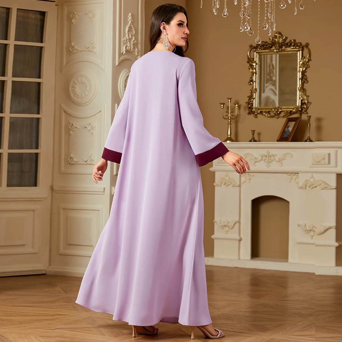 4254 musulman élégant bouton broderie couleur bloc mode Robe femmes Robe Abaya Ramadan dubaï luxe Islam élégant