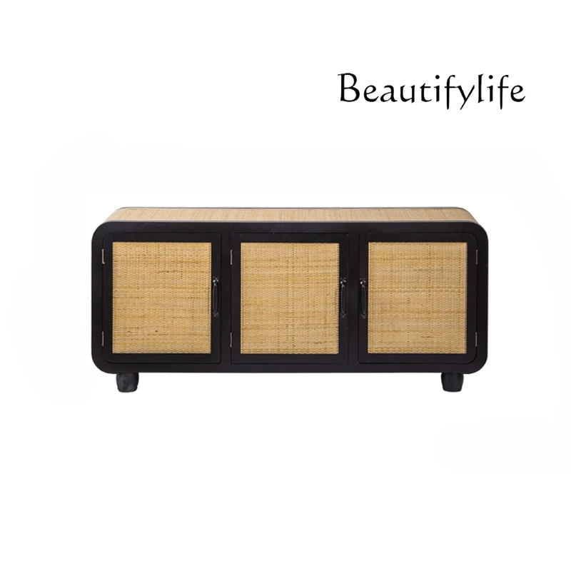 Rattan Woven Sideboard Cabinet TV Simple Entrance Cabinet Tea Living Room Storage Home Bedroom Rattan Woven Wall Cabinet