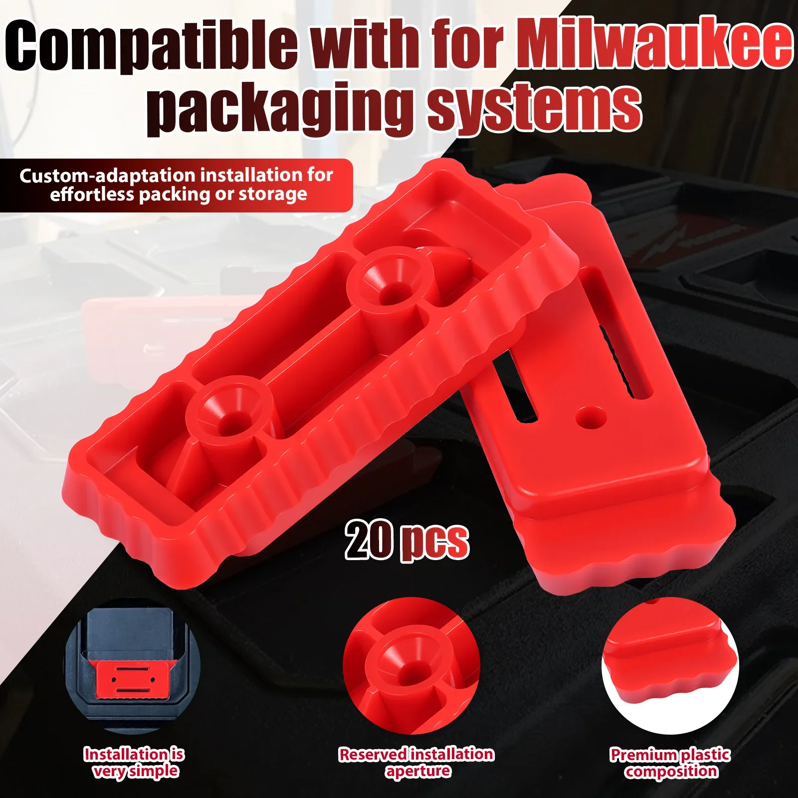 20pcs Mounting Feet for Milwaukee Packout System ABS BS Bracket Feet Mounting System Adapter for Tool Box Workshop Organisation