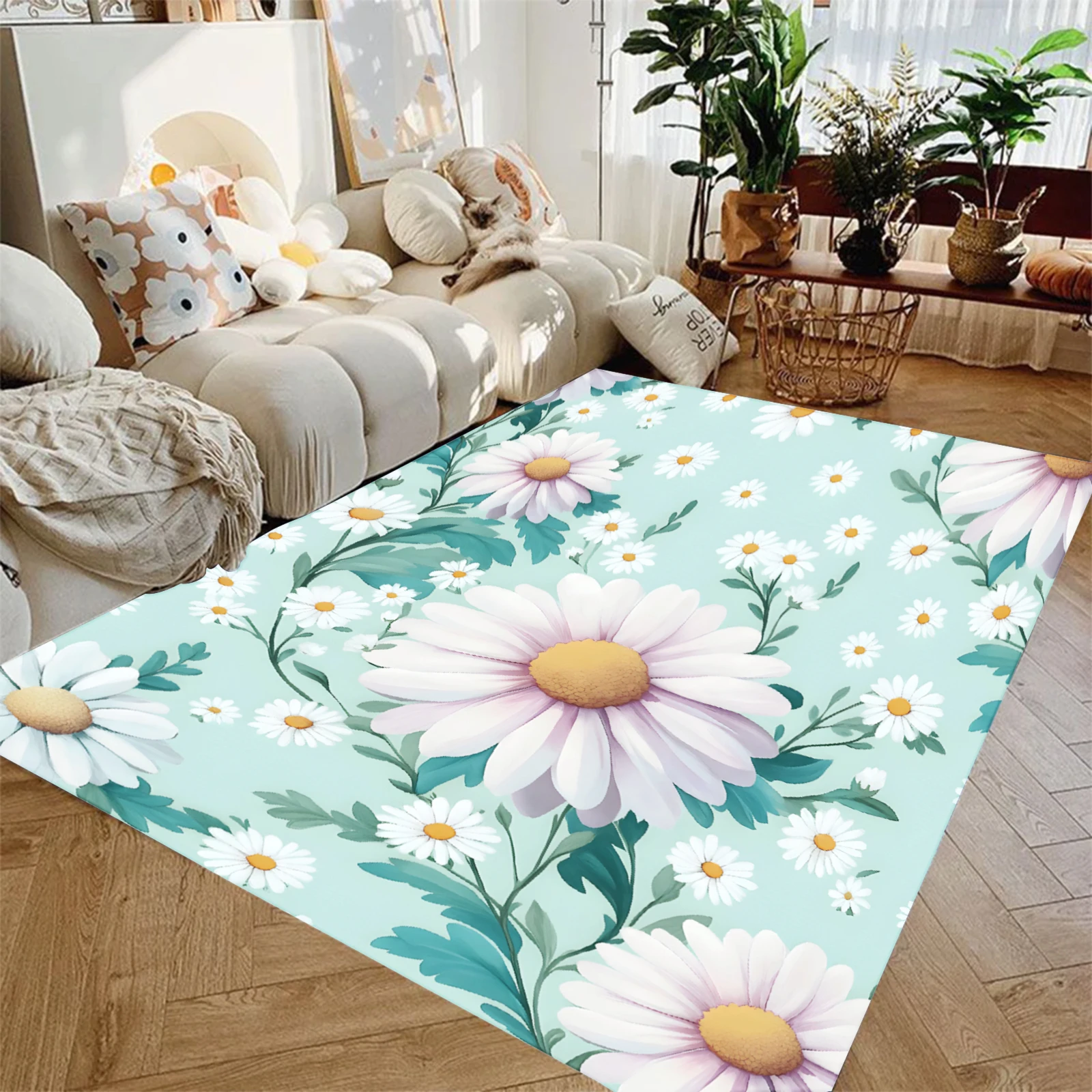 

1pc Oversized Carpet Beautiful Flowers Print Living Room Bedroom Decoration Non-slip Mat Surface Soft Oversized Carpet ﻿for Gift