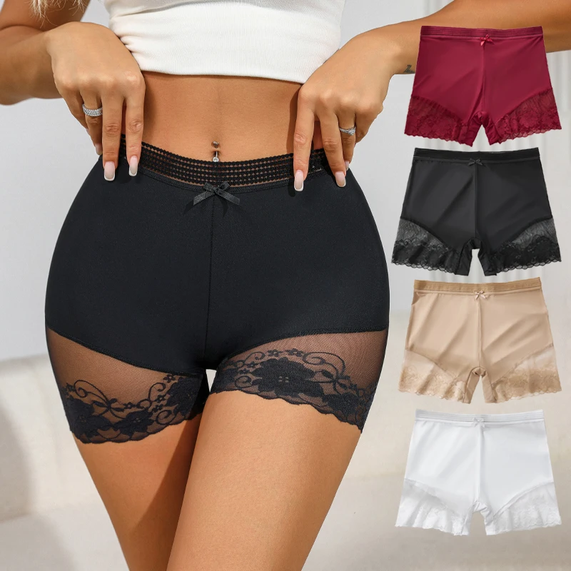 S-4XL Calzoncillos tipo bóxer de tiro medio para mujer, cómodos y transpirables de encaje y tiro medio elástico sexy