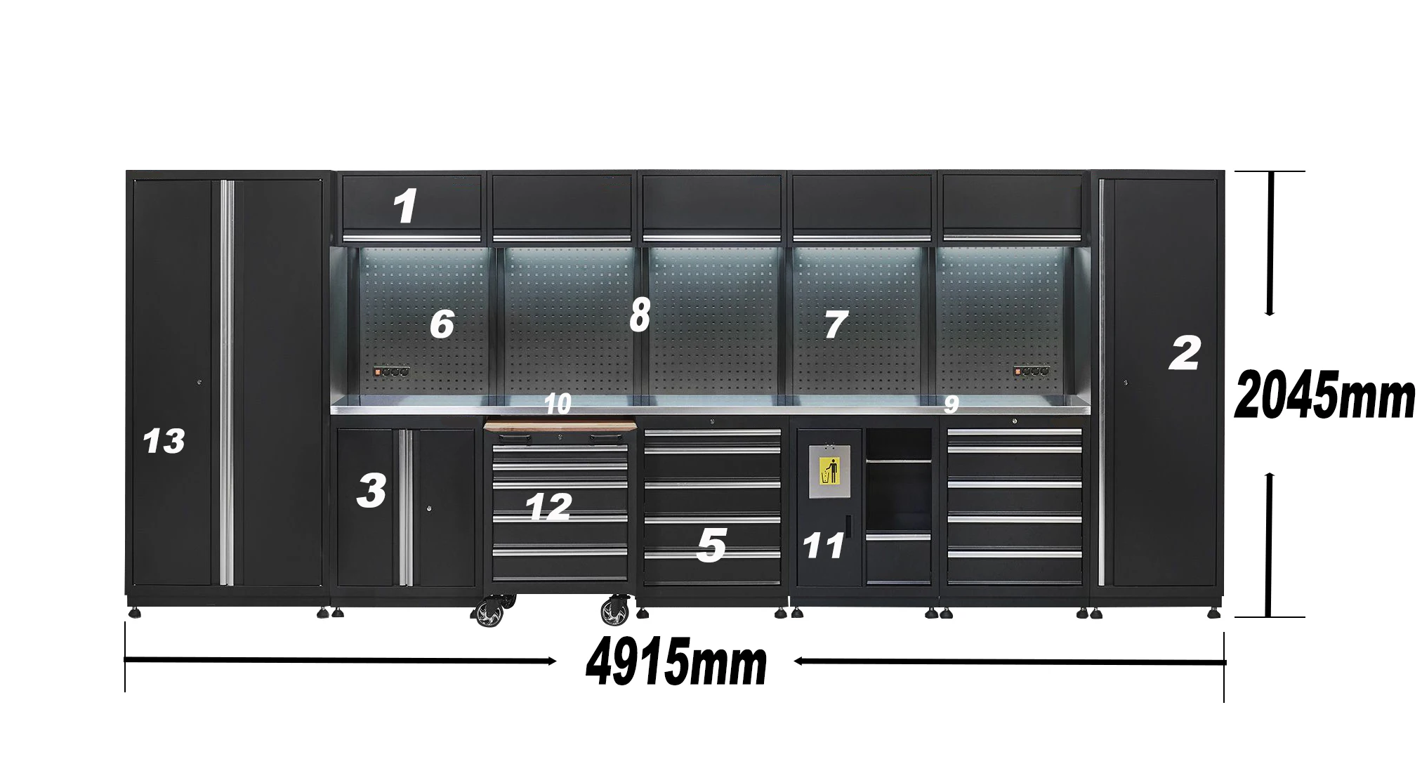 

Garage Unit Cabinet 4 Drawer Tool Storage Cabinet Key Locking Safety Back Hanging Panel Stainless Worktop