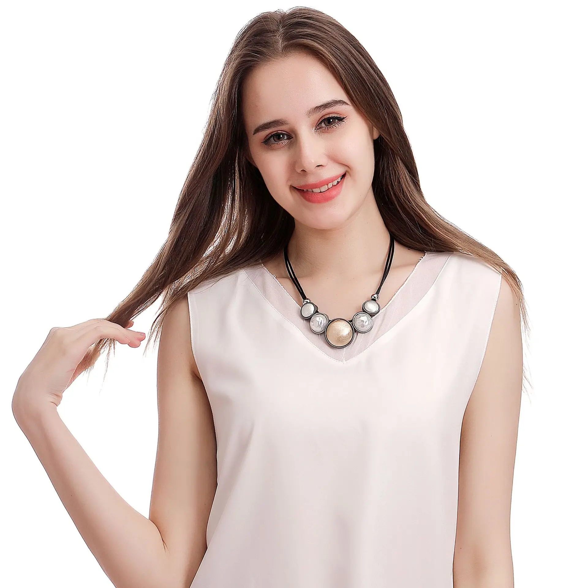 DIY accessories popular European and American personality fashion simple color contrast geometric round pearl women's alloy