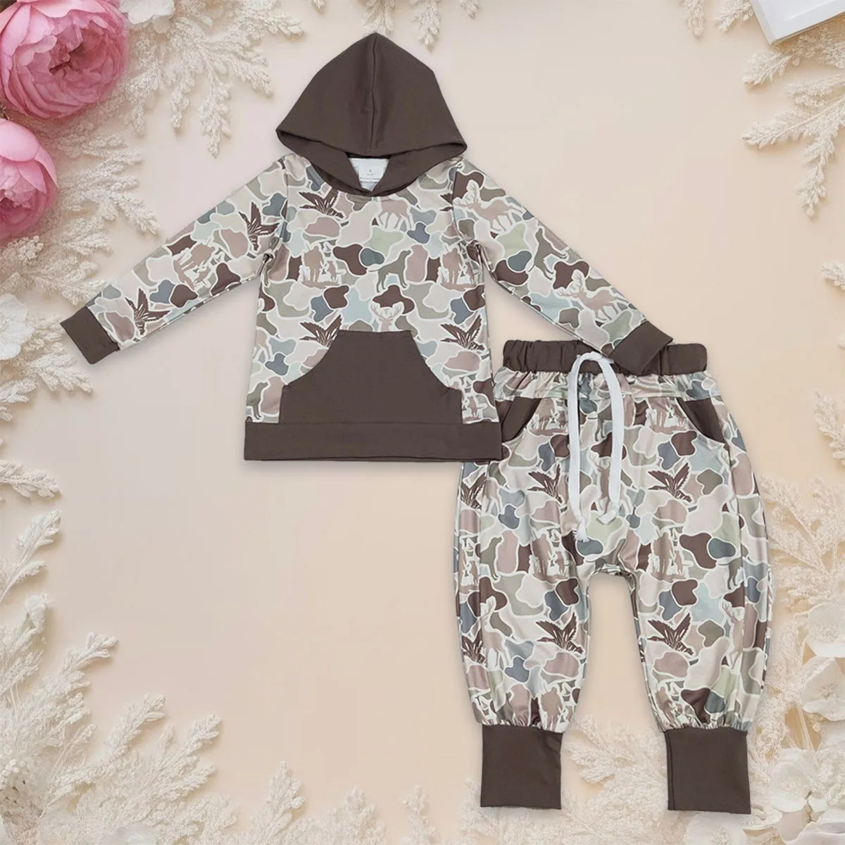 

Kids Baby Boy Long Sleeve Deer Ducks Hunting Camo Set Hoodies Top Pocket Jogger Pants Sets Clothes Children Outfits Wholesale