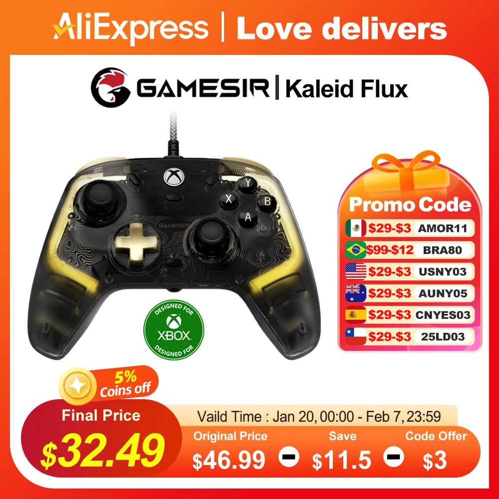 وحدة تحكم ألعاب GameSir Kaleid Flux Xbox السلكية مع تأثير القاعة لأجهزة Xbox Series S وXbox Series X وXbox One PC Steam