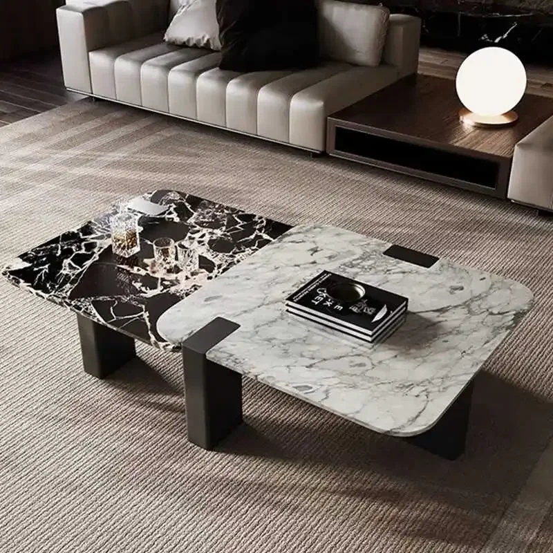 

Cy56 Minimalist natural marble square high and low combination coffee table living room, new high-end tea table