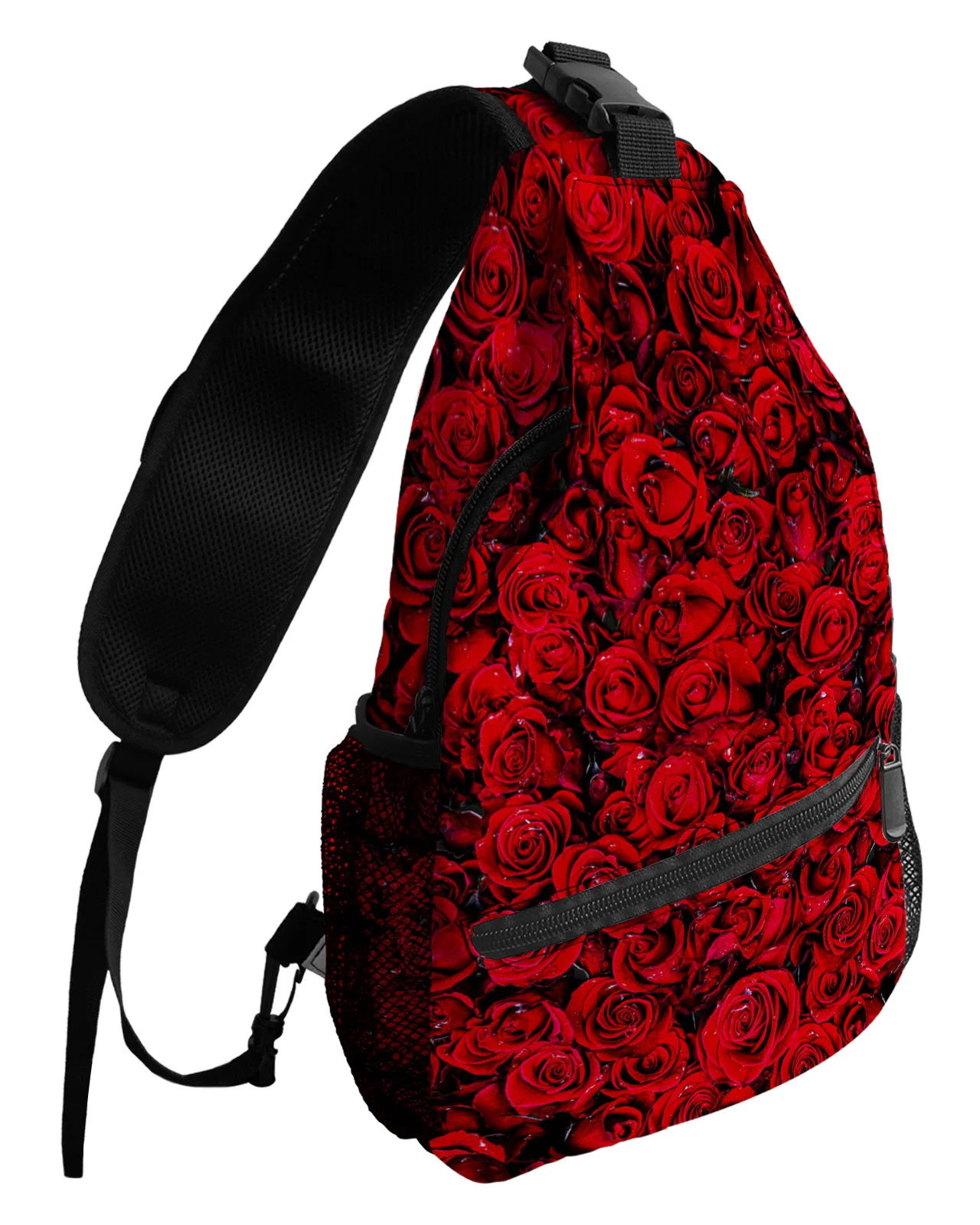 Red Rose Flower Wall Chest Bag for Men Casual Sports Shoulder Bag Women's Travel Waterproof Messenger Bag