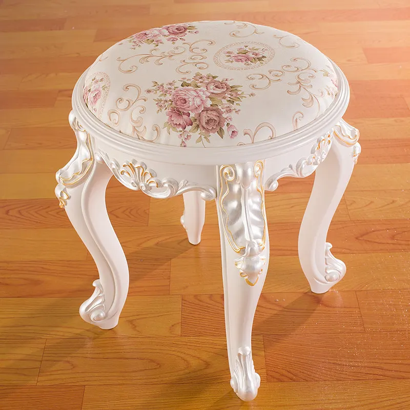 Dresser stool chair modern simple fabric manicure stool French round stool solid wood bedroom shoe changing
