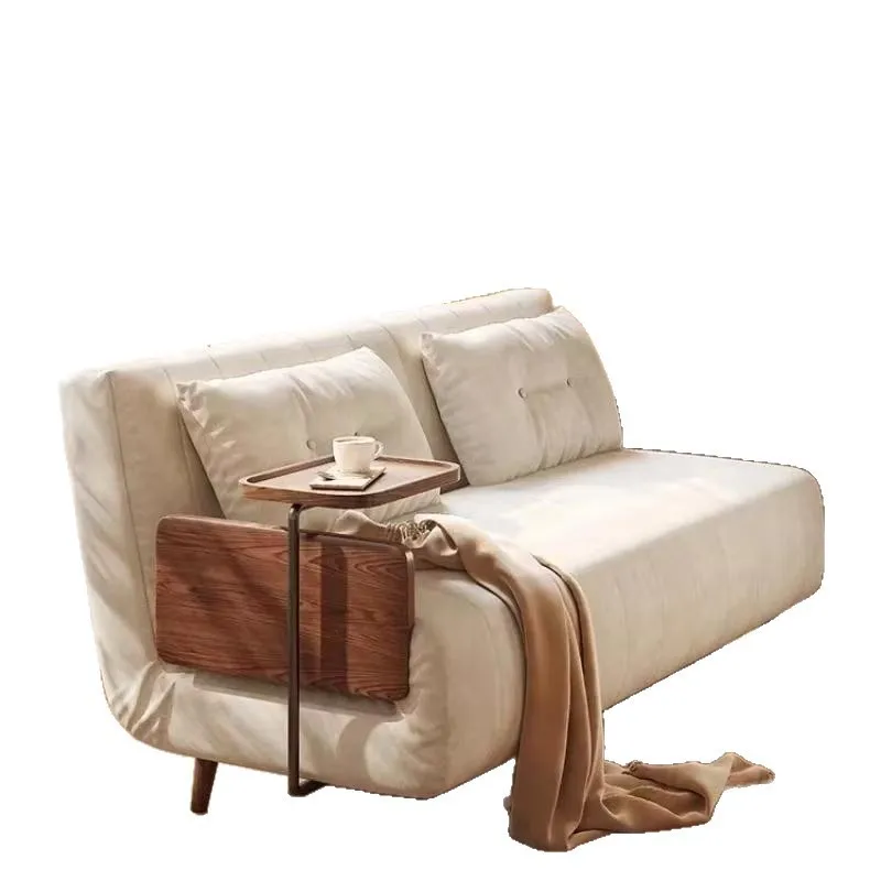 Solid wood sofa bed sofa foldable dual-purpose small apartment living room balcony multi-functional single
