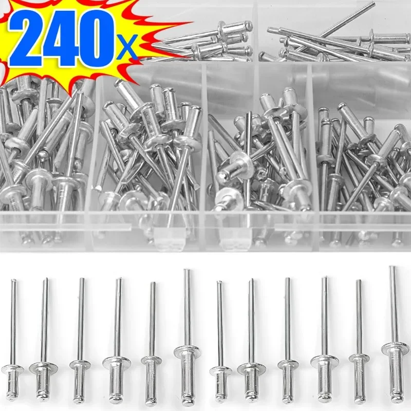 アルミニウム合金プルネイルピアス拡張リベット、ブラインドポップリベット、石膏ボード、中空壁ネジ、ファスナーキット、240個、120個
