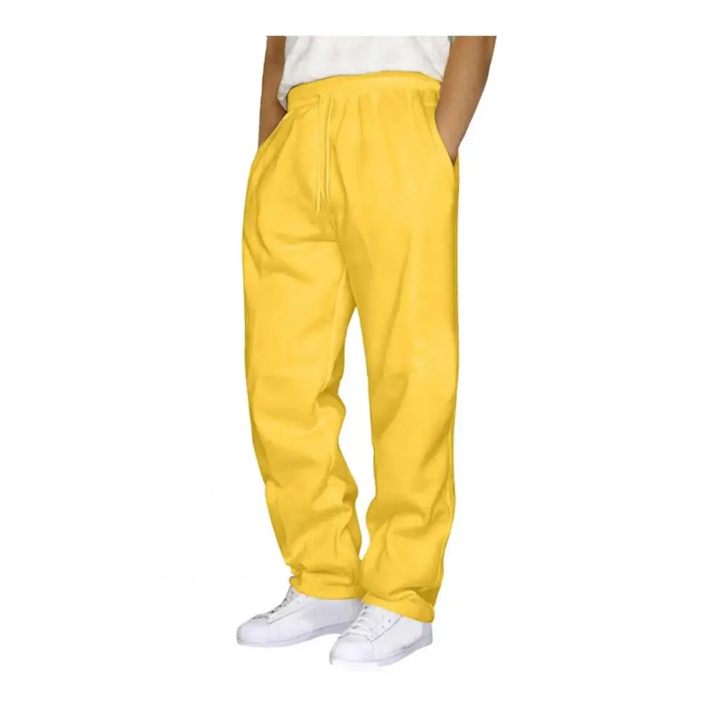Men Fall Sweatpants Street Style Unisex Wide Leg Sweatpants with Side Pockets Elastic Waist Solid Color Sport for Spring