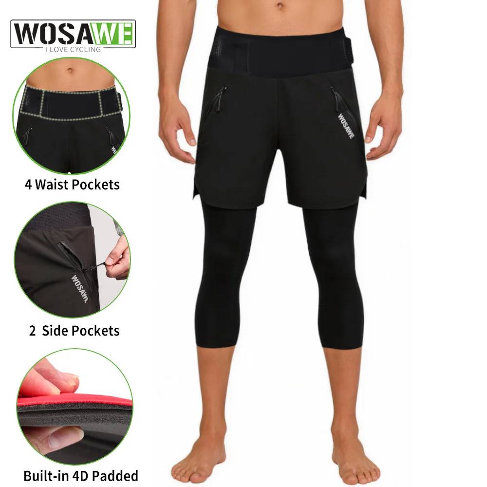 

Велосипедные брюки WOSAWE с мягкой подкладкой, велосипедные брюки длиной 3/4, быстросохнущие велосипедные брюки с несколькими карманами, унисекс, 2 в 1, велосипедные брюки MTB
