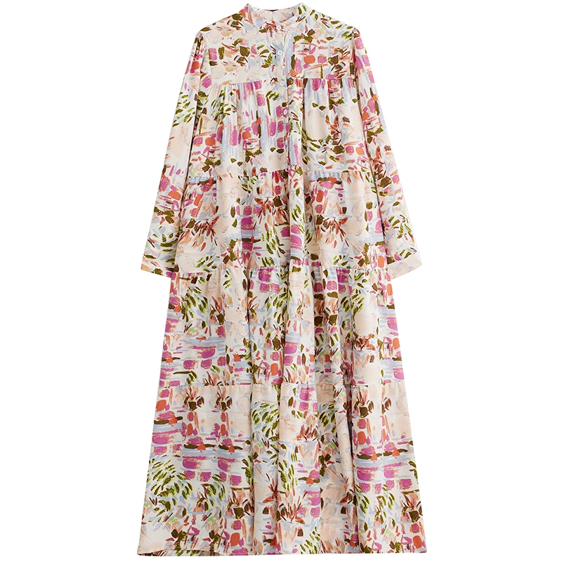 Frühling 2022, locker, lässig, erschwinglich, bedruckt, Dr. Künstlerischer langer Rock, koreanischer Stil, Frühling, Herbst, Polyesterfaser, A-Linie, Dr