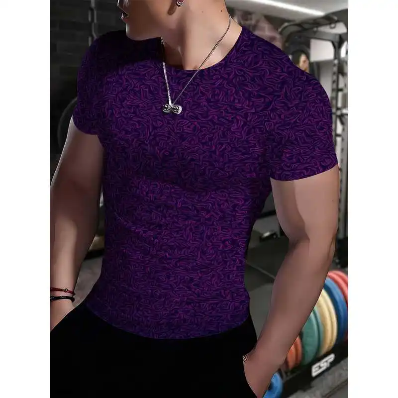 Purple Ripple Mens Gym T Shirt Short Sleeve Crew Neck Quick Dry Breathable Compression Fitness Top Slim Fit Muscle Defining Spor