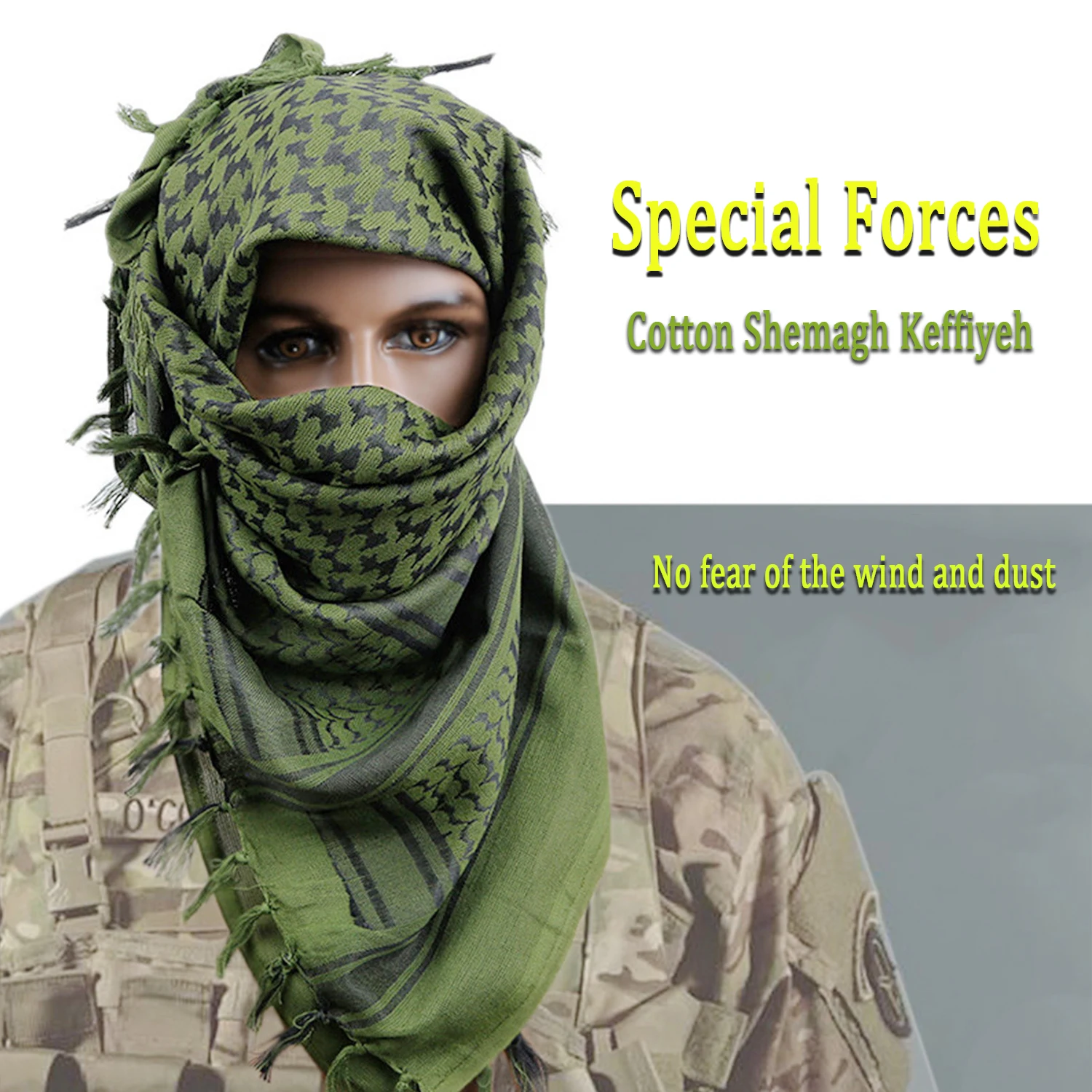 Outdoor Cotton Hiking Scarf with Tassel for Men and Women, Tactical Desert Scarf, Neck and Head Wrap, Survival Bandana