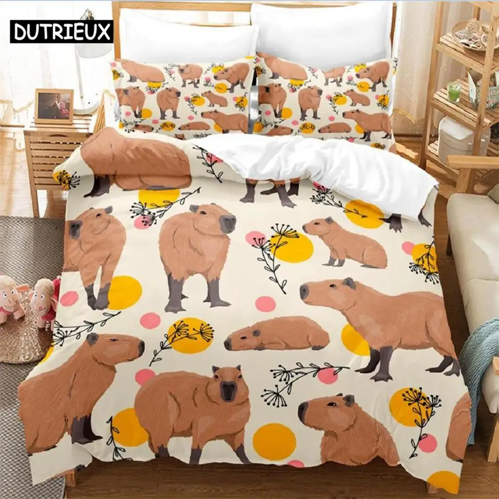 

2023 Kawaii Capybaras Bedding Set Single Twin Full Queen King Size Bed Set Aldult Kid Bedroom Duvetcover Sets 3D bed cover set