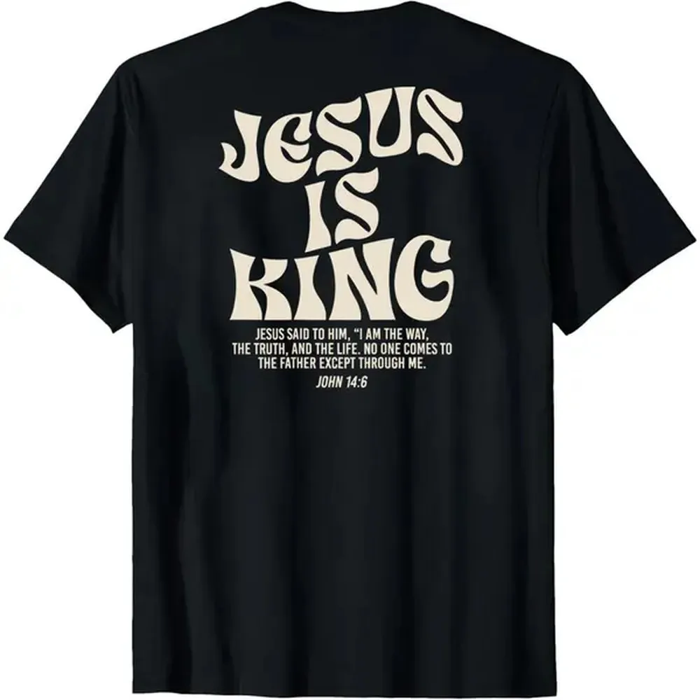 Jesus Is King Bible Verse John 14:6 Graphic T‑Shirt Unisex Christian Religious Faith Print Casual Cotton Short Sleeve Streetwear Tops for Men Women Believer Gift