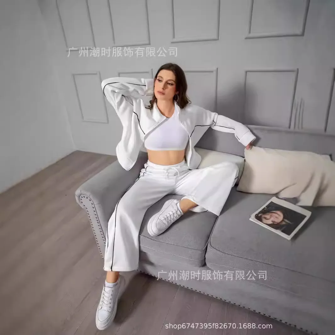 High Neck Zip-Up Sweatshirt Drawstring Pants Set Women's Casual