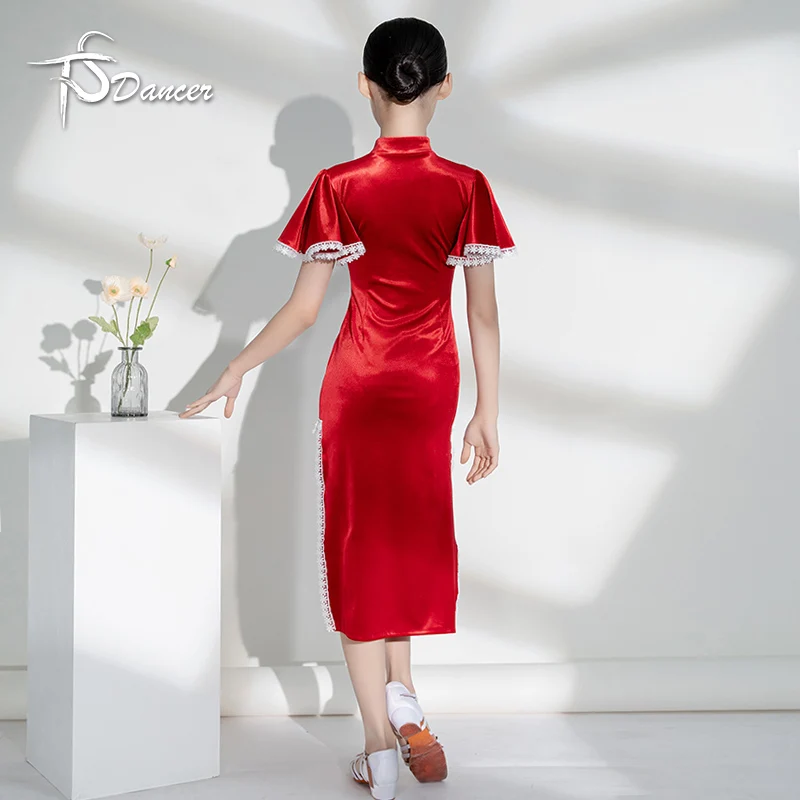 Latin dance practice clothes for girls, Chinese style cheongsam, New Year's Day, children's festive performance clothes, classic